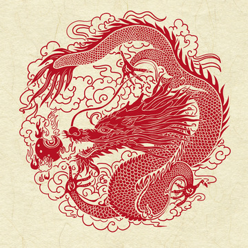 传统中国龙图案剪纸艺术