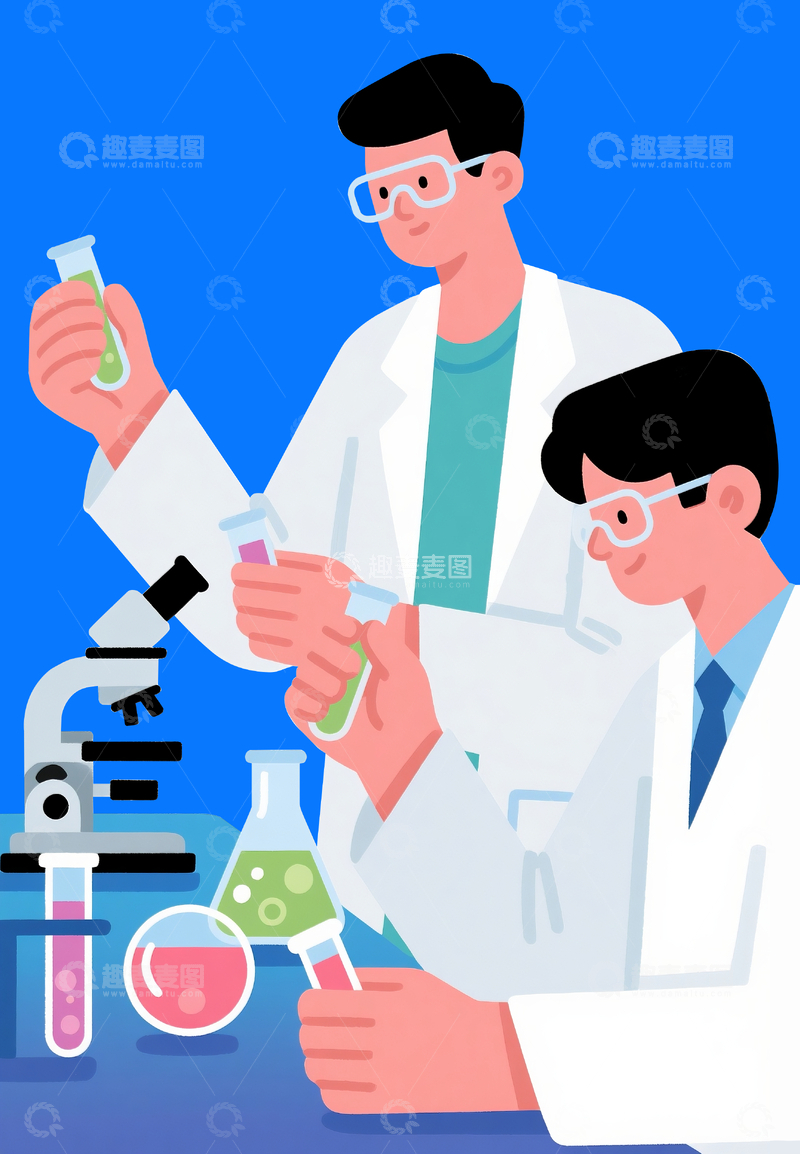 源文件下载【趣麦麦图】扁平风格科研人员在做实验3
