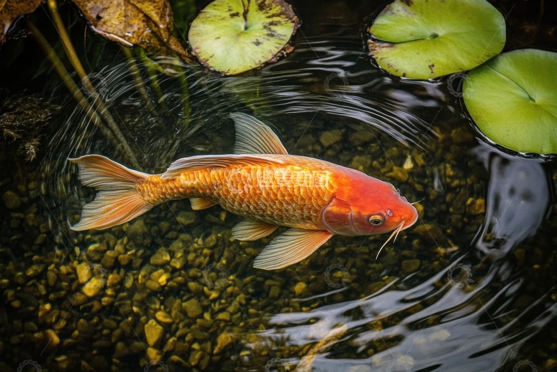 高清大图下载【趣麦麦图】荷塘里游泳的一条金色鲤鱼