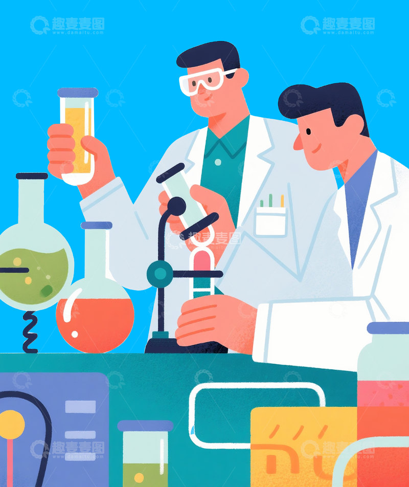 源文件下载【趣麦麦图】扁平风格科研人员在做实验1