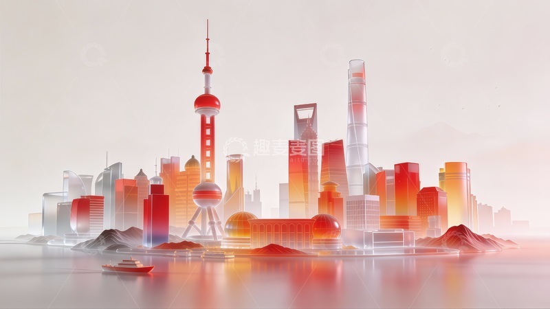 高清大图下载【趣麦麦图】未来都市天际线艺术插画