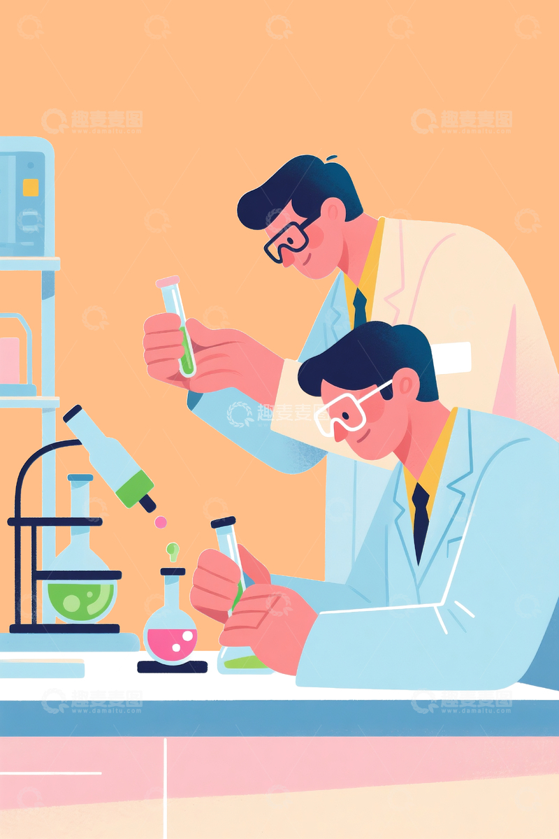 源文件下载【趣麦麦图】扁平风格科研人员在做实验2