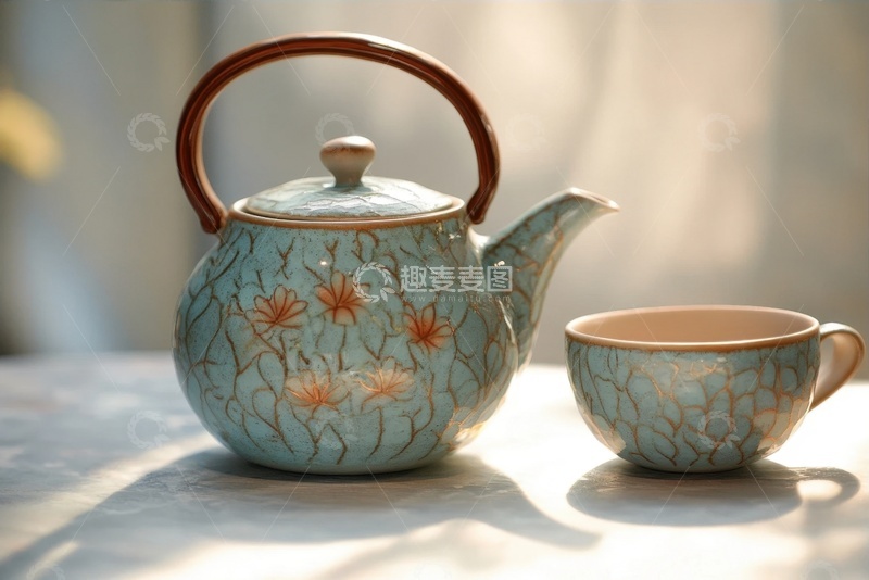 高清大图下载【趣麦麦图】一个艺术茶壶和茶杯
