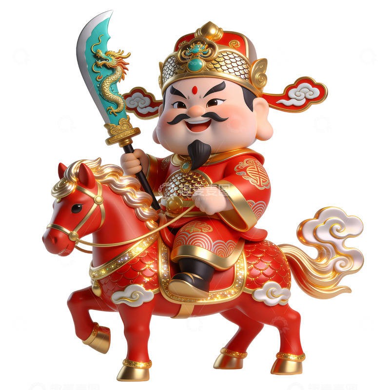 高清大图下载【趣麦麦图】传统中国财神爷骑马雕像