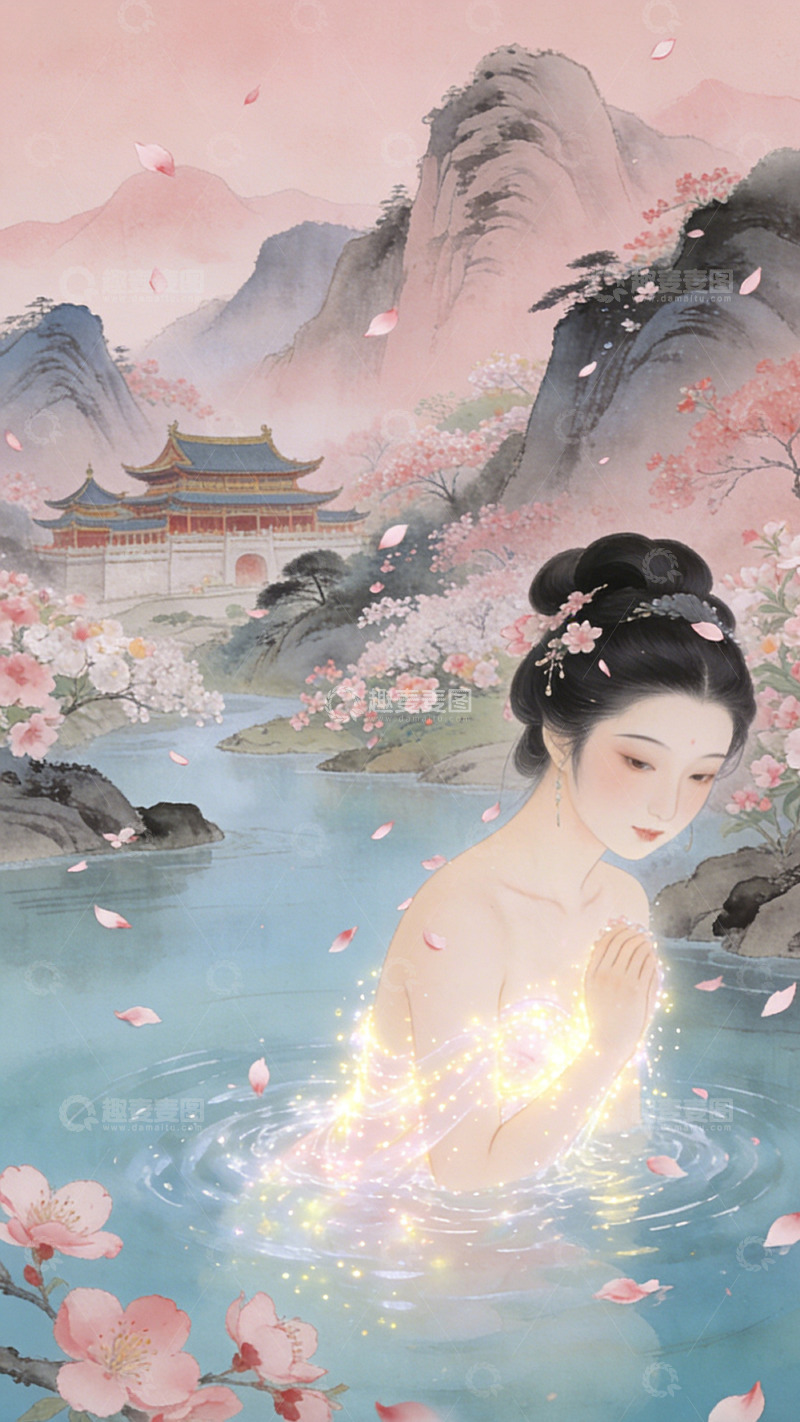 高清大图下载【趣麦麦图】古风仙女水中共舞绘画作品装饰画