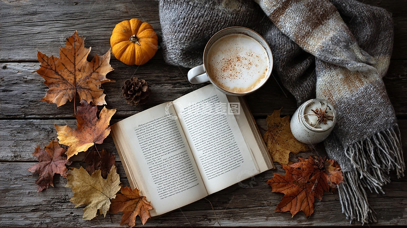 高清大图下载【趣麦麦图】落叶伴书香的温馨午后