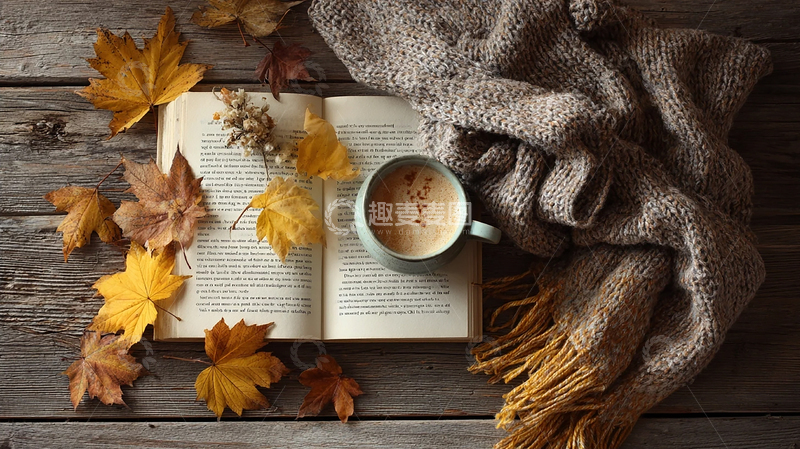 高清大图下载【趣麦麦图】金色叶海与温馨书香交织