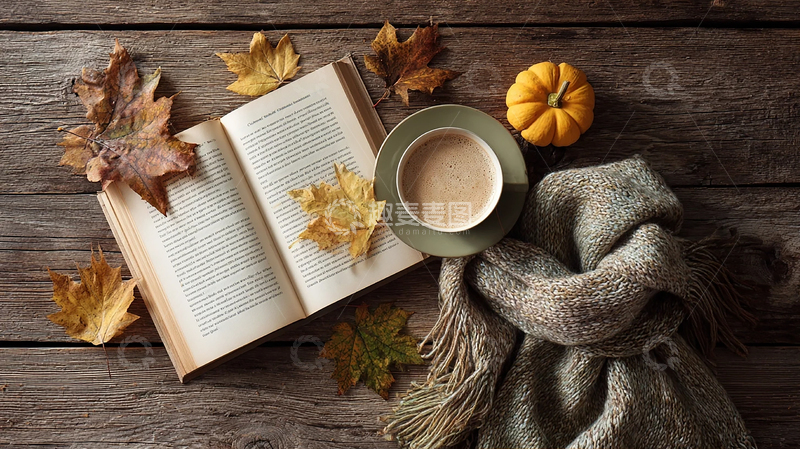 高清大图下载【趣麦麦图】枫叶飘落中的静谧阅读时光