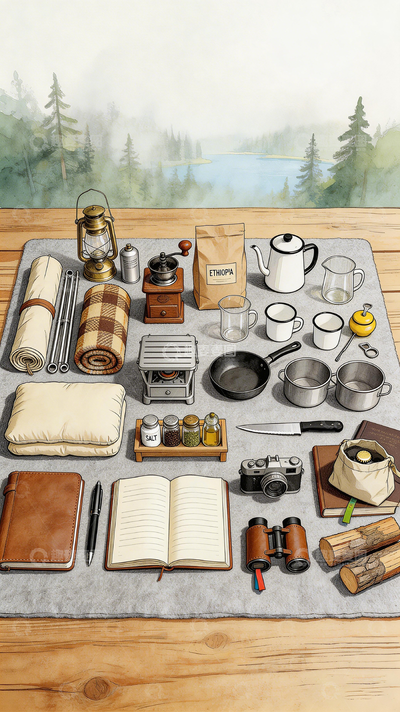 高清大图下载【趣麦麦图】露营装备插画