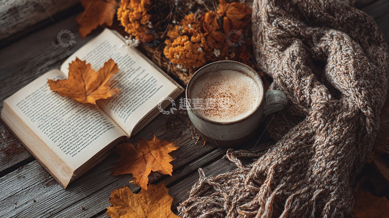 高清大图下载【趣麦麦图】落叶与咖啡的秋日诗篇