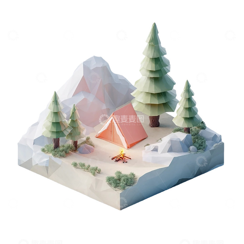 高清大图下载【趣麦麦图】雪山下的温暖营地奇境