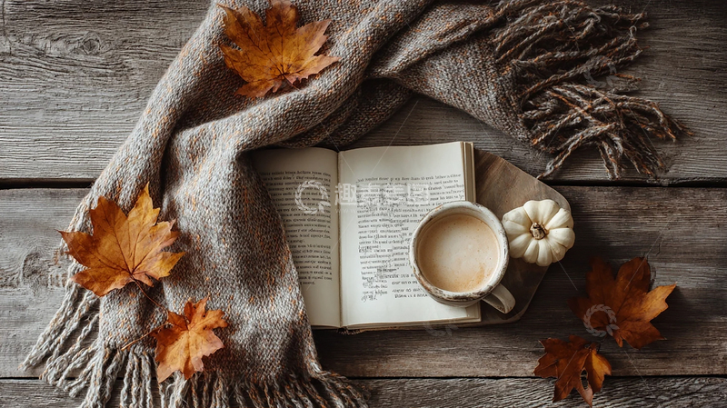 高清大图下载【趣麦麦图】叶落与咖啡的温馨交响