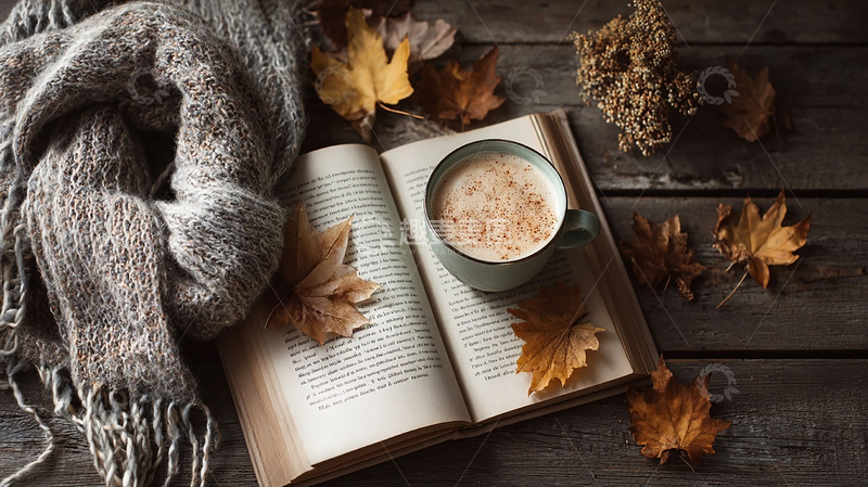 高清大图下载【趣麦麦图】落叶伴读的静谧瞬间