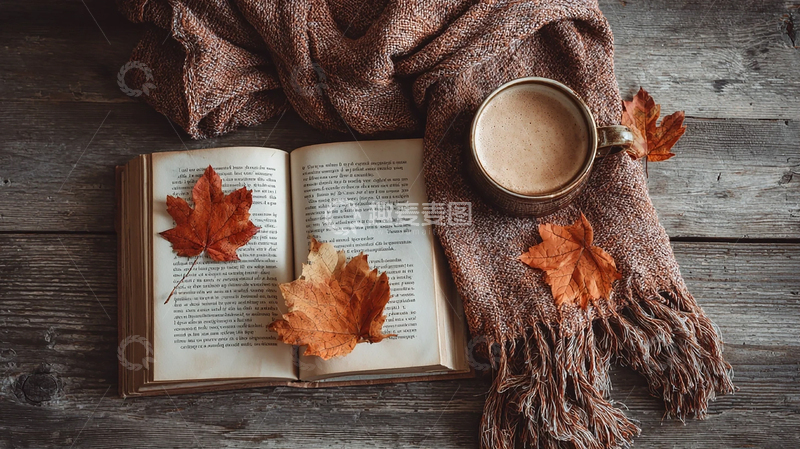 高清大图下载【趣麦麦图】枫叶飘落中的温馨阅读角