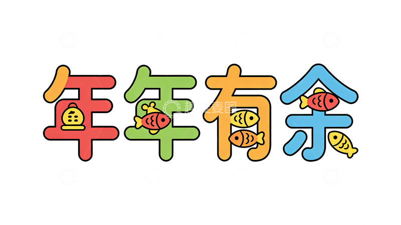 高清大图下载【趣麦麦图】卡通风格年年有余图案设计