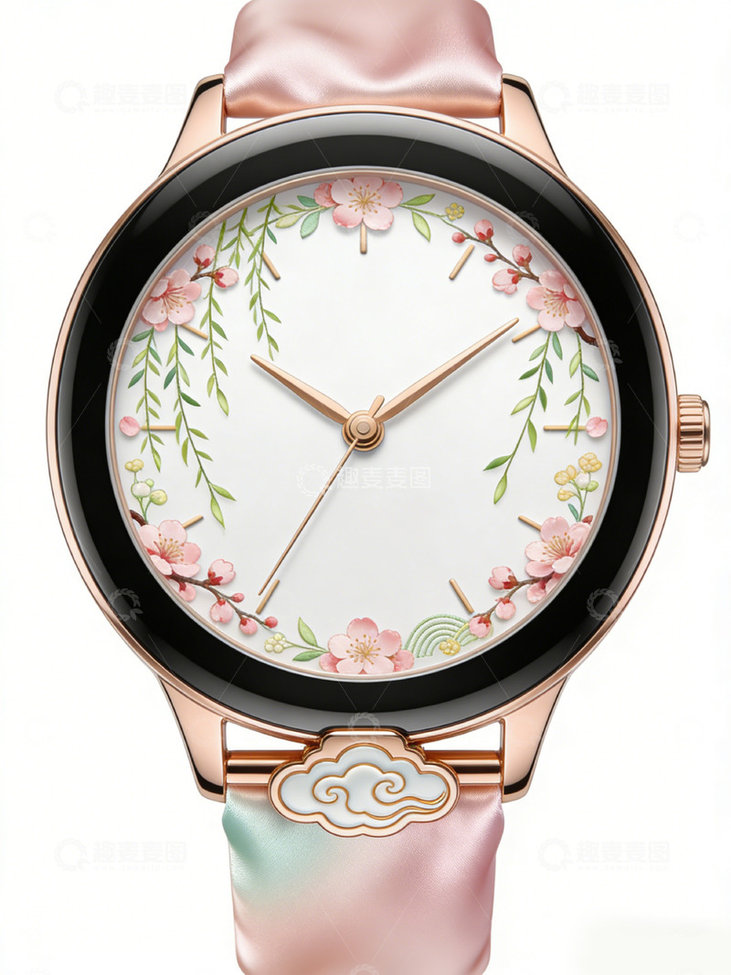 高清大图下载【趣麦麦图】文创产品玫瑰金花卉装饰手表