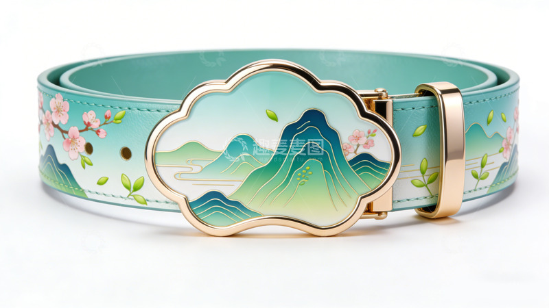高清大图下载【趣麦麦图】文创产品国潮风山水画皮质腰带