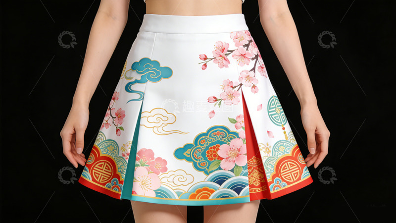 高清大图下载【趣麦麦图】文创产品樱花云纹传统汉服裙摆设计