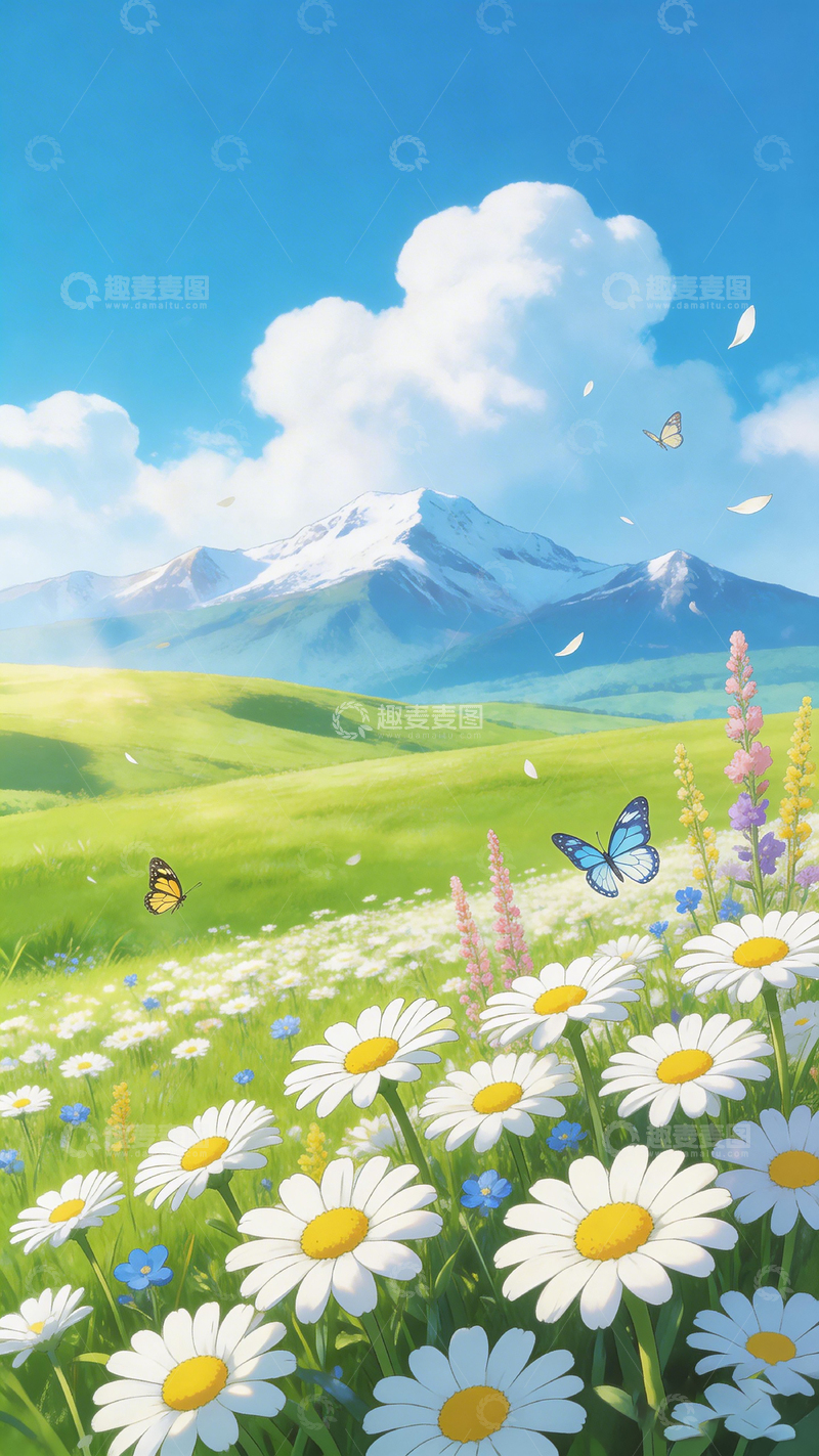 高清大图下载【趣麦麦图】动漫风格春日田园风光插画