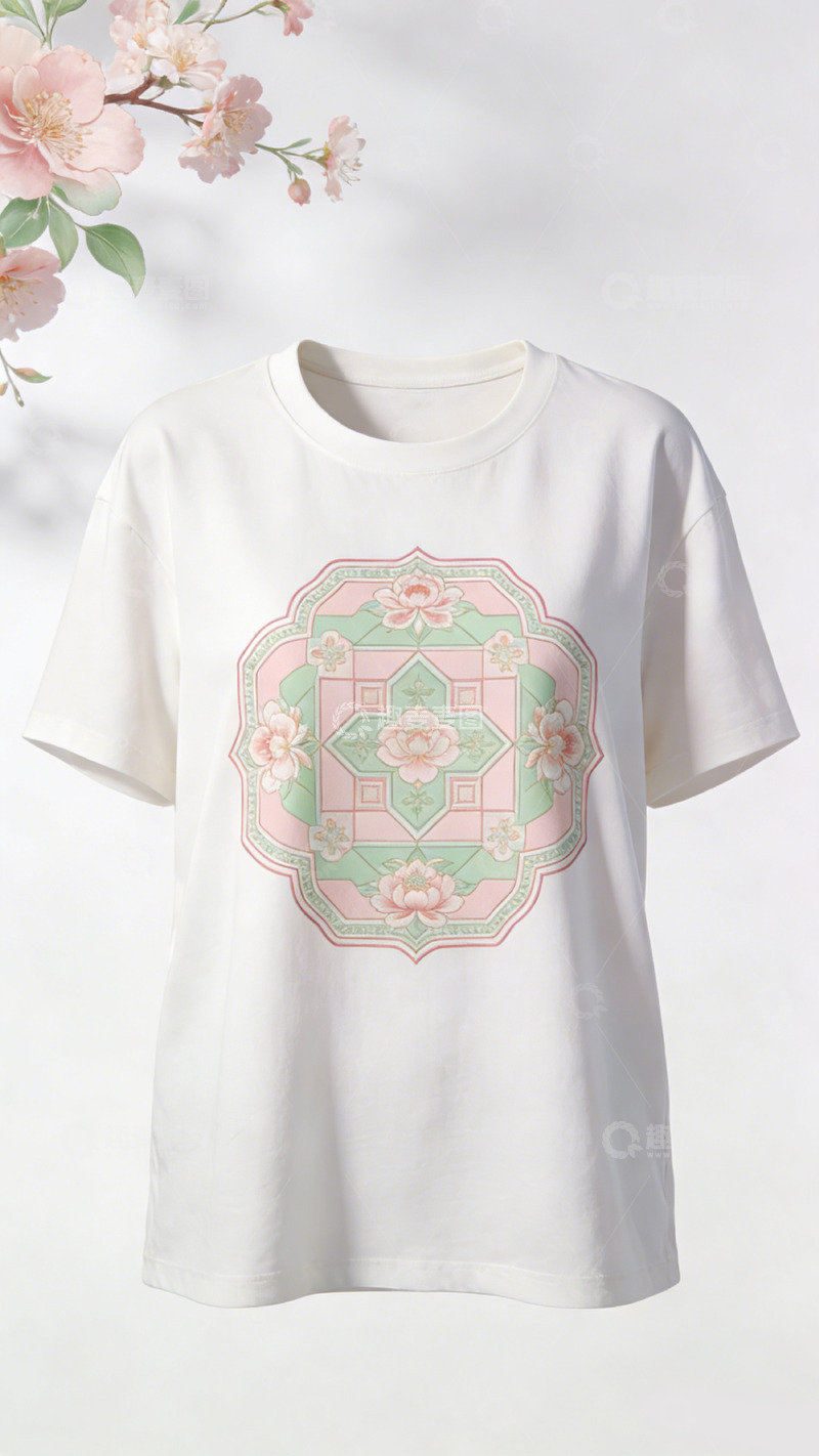 高清大图下载【趣麦麦图】文创产品白色短袖T恤花卉图案设计