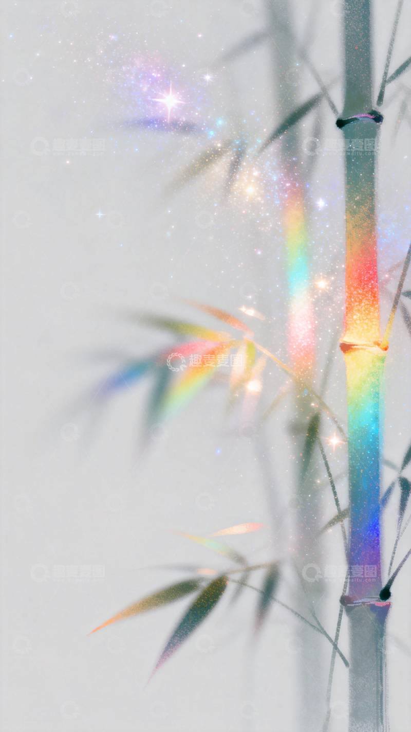 高清大图下载【趣麦麦图】梦幻竹林彩虹星光图