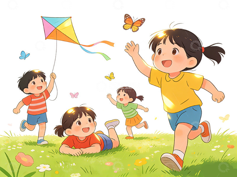 高清大图下载【趣麦麦图】卡通儿童户外嬉戏插画