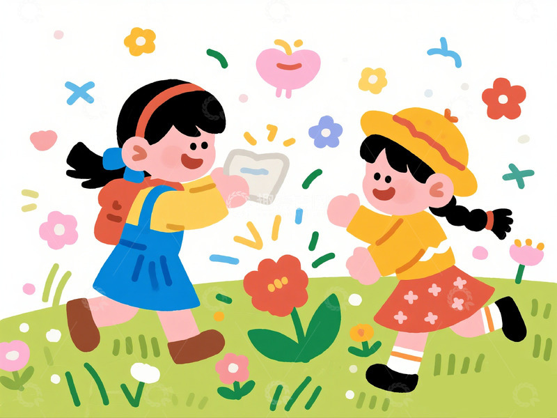 高清大图下载【趣麦麦图】童趣插画花园玩耍场景