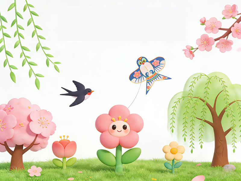高清大图下载【趣麦麦图】卡通春天花卉风景装饰画