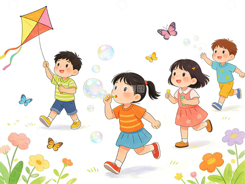 高清大图下载【趣麦麦图】欢乐儿童玩耍插画