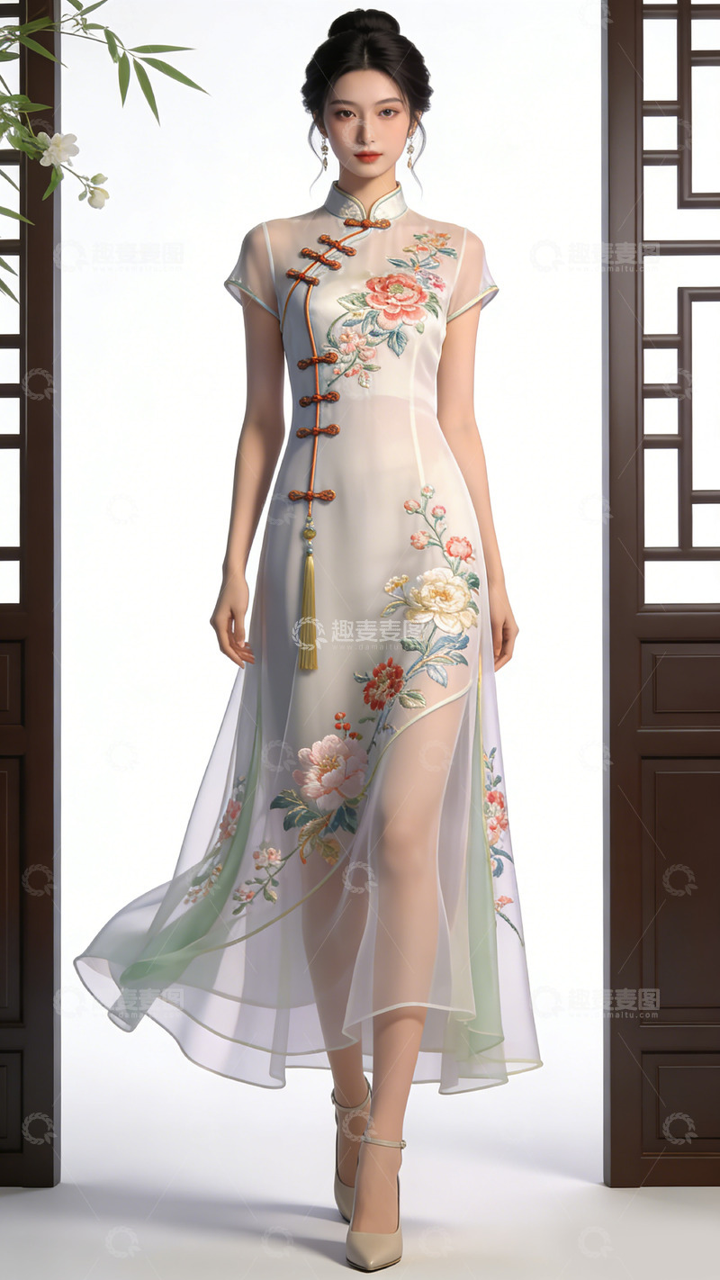 高清大图下载【趣麦麦图】文创产品东方旗袍美插画