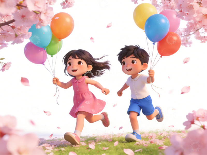 高清大图下载【趣麦麦图】卡通春日樱花欢乐场景