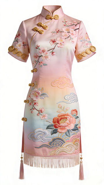 文创产品旗袍传统服饰刺绣花卉图案