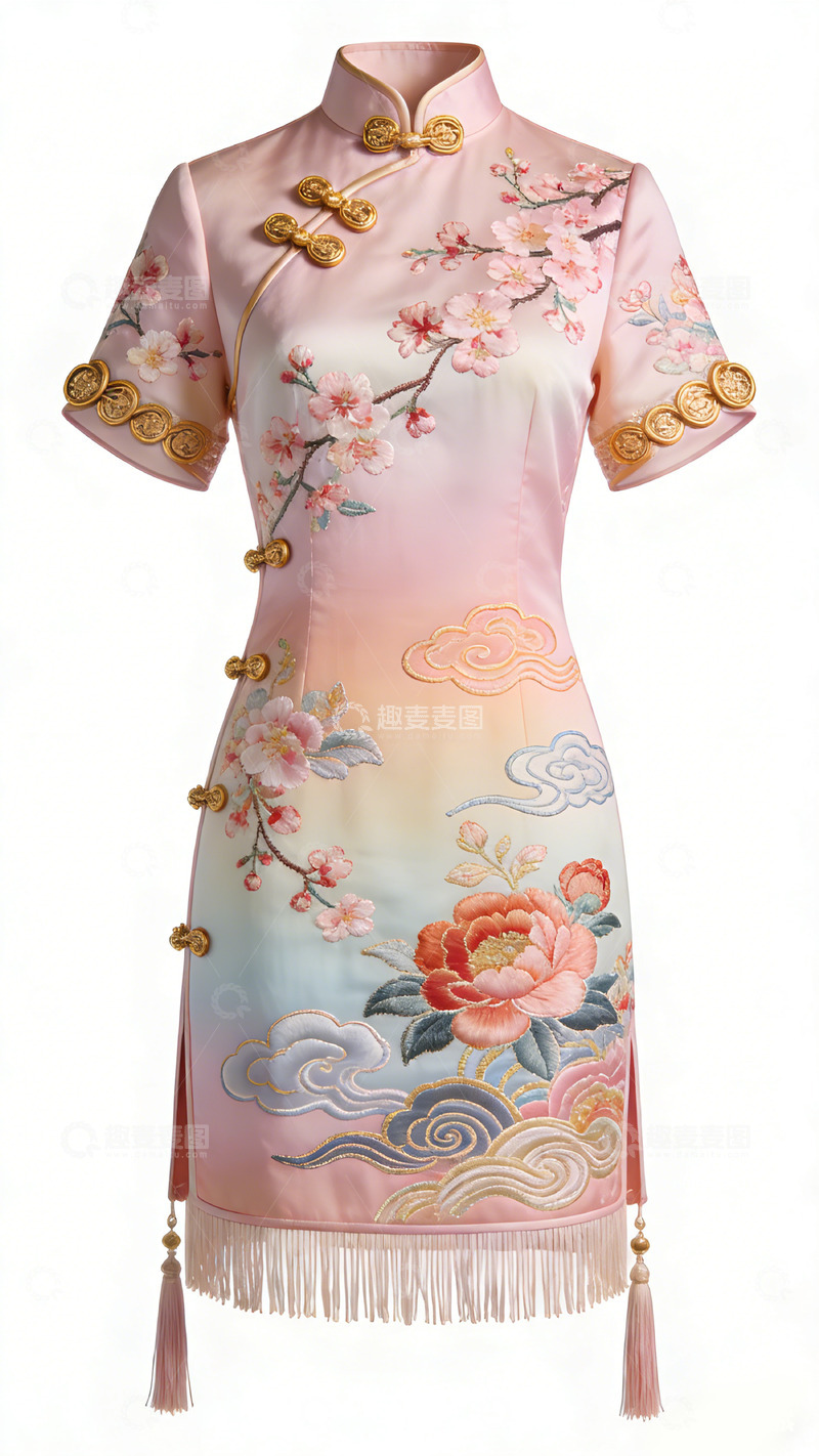 高清大图下载【趣麦麦图】文创产品旗袍传统服饰刺绣花卉图案