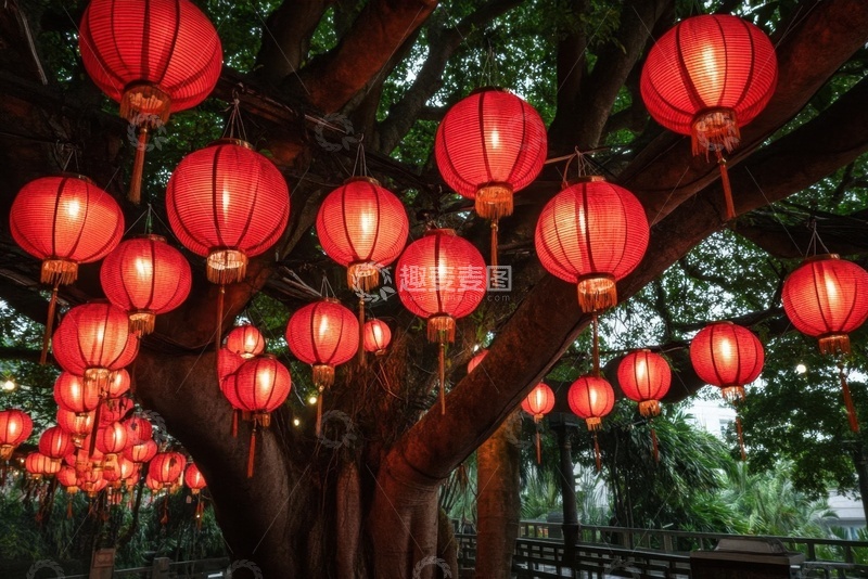 高清大图下载【趣麦麦图】大树上挂的小红灯笼