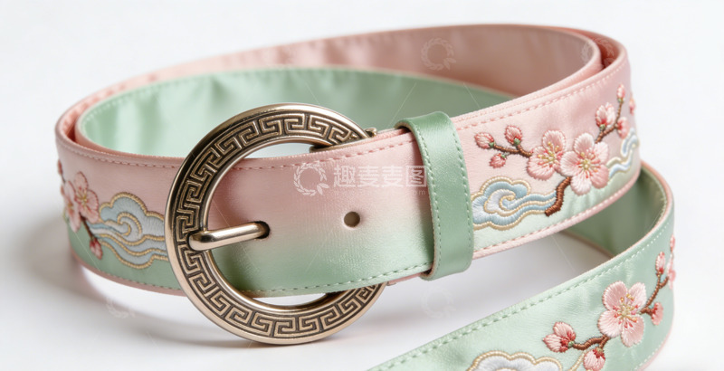 高清大图下载【趣麦麦图】文创产品古风花卉刺绣腰带配饰