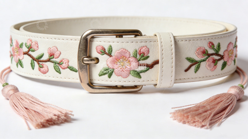 高清大图下载【趣麦麦图】文创产品刺绣花朵皮带女装时尚配饰