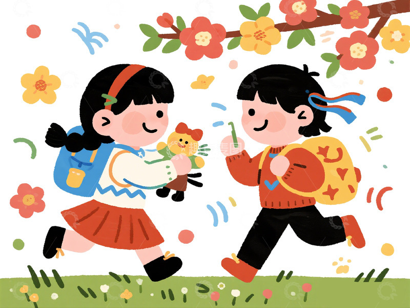 高清大图下载【趣麦麦图】童趣欢乐春天插画