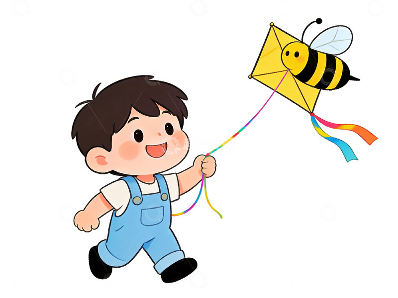 高清大图下载【趣麦麦图】卡通男孩放风筝