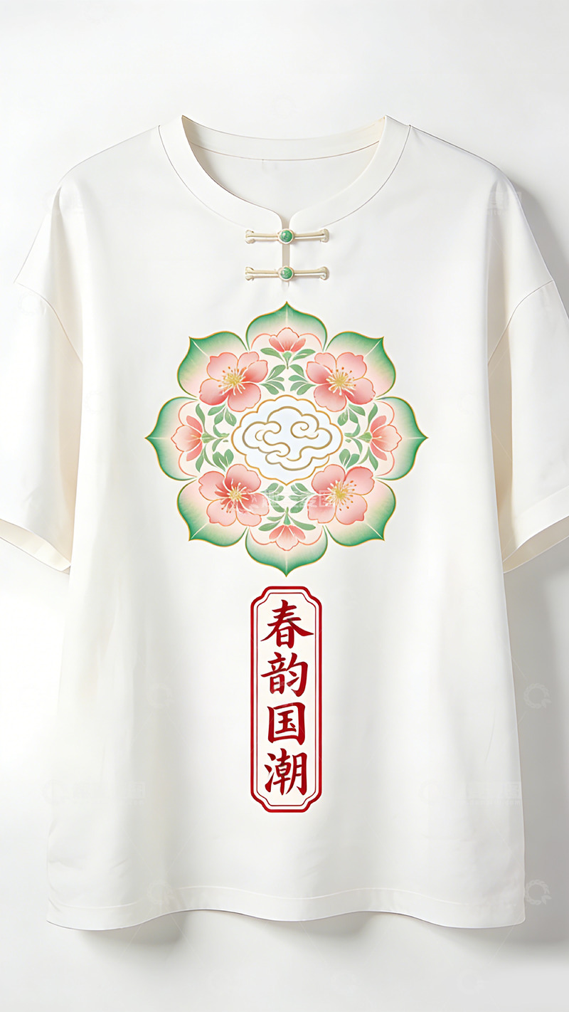 高清大图下载【趣麦麦图】文创产品国潮花卉图案短袖T恤设计