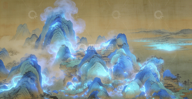 高清大图下载【趣麦麦图】水墨山水画仙境风光艺术画作装饰画