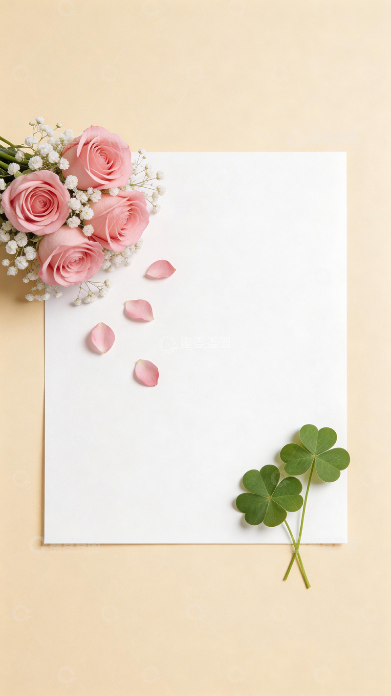 高清大图下载【趣麦麦图】简约花韵白色纸张背景