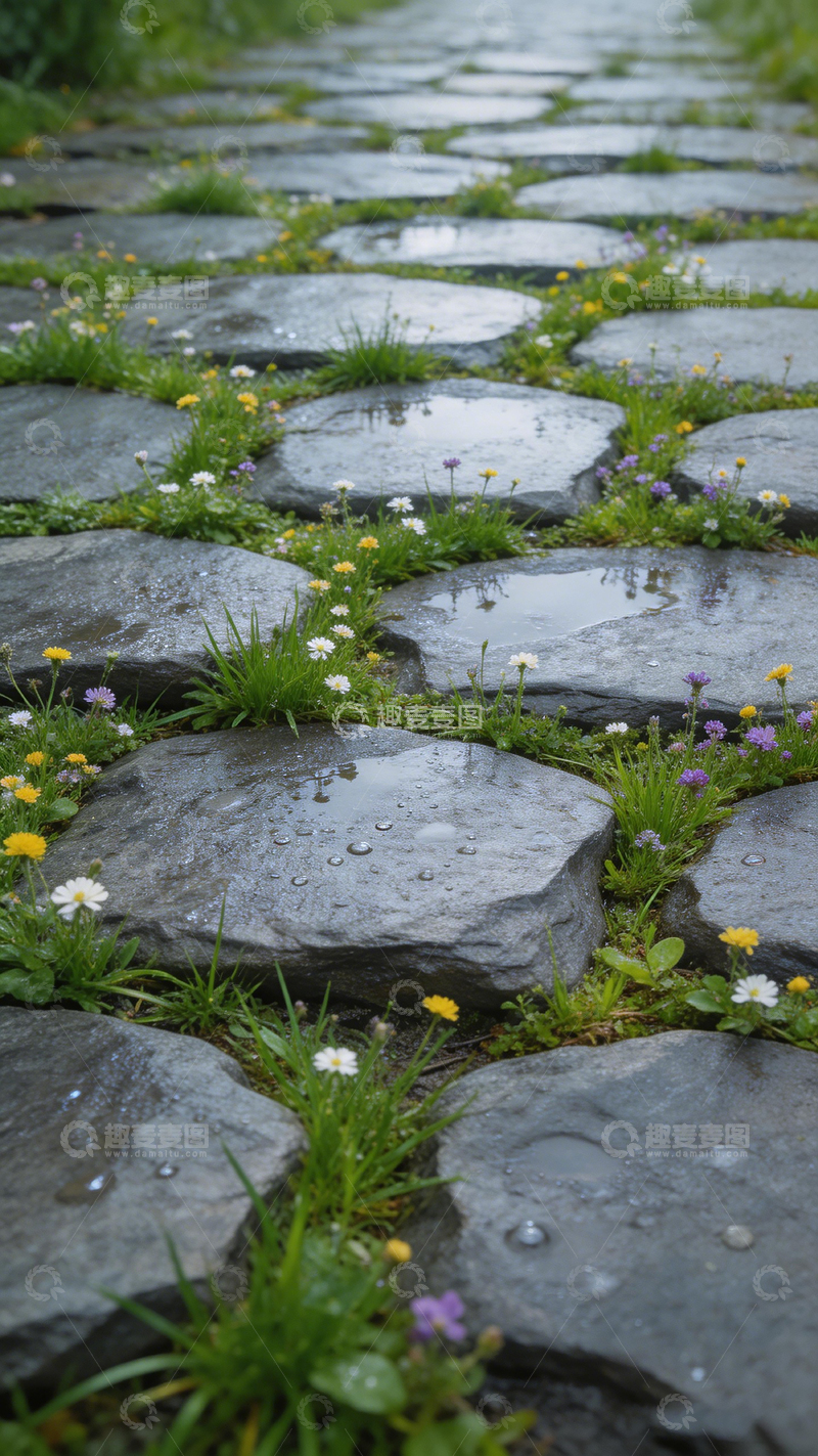 高清大图下载【趣麦麦图】雨后的石板小径