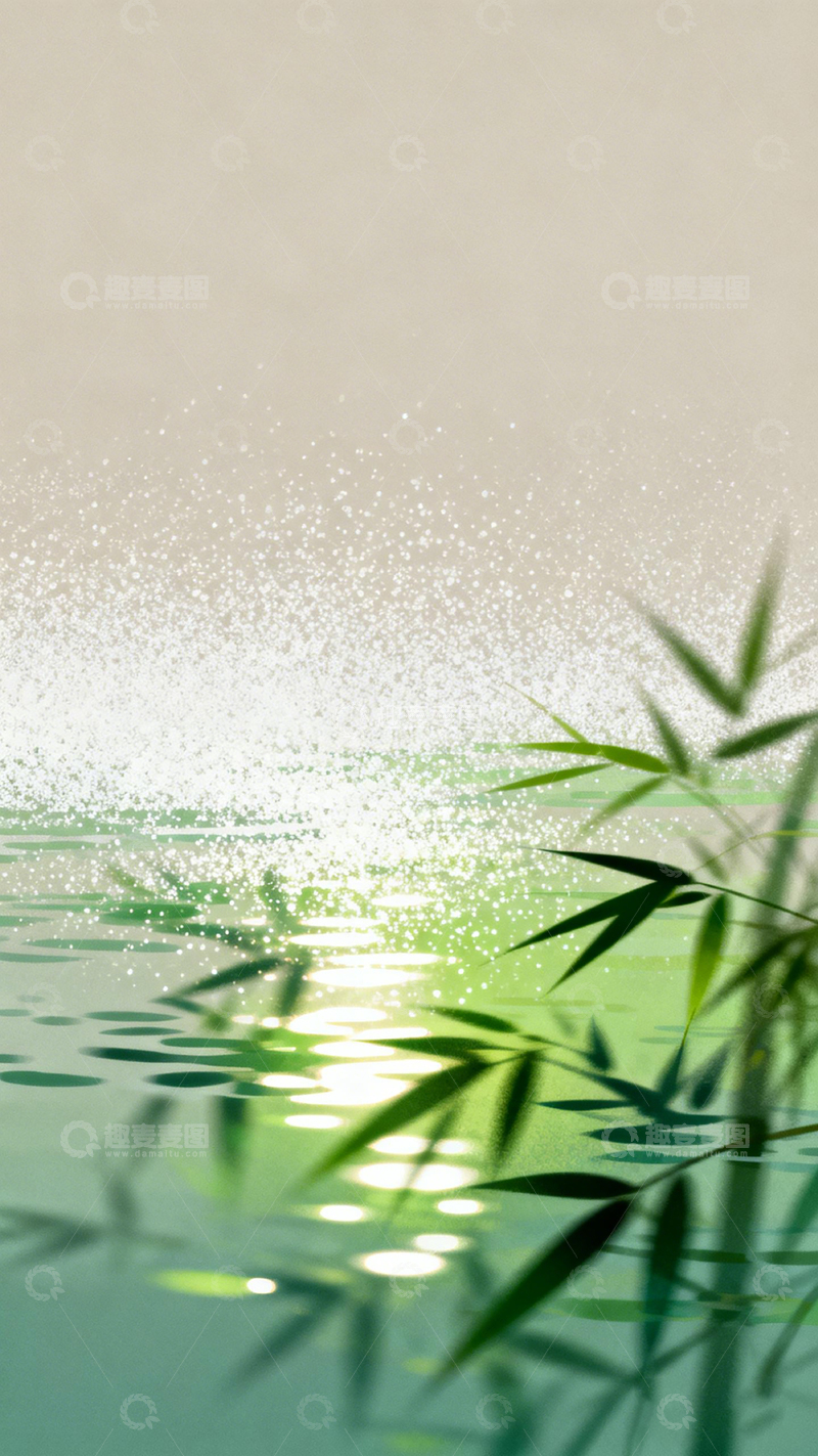 高清大图下载【趣麦麦图】竹影水光诗意画1