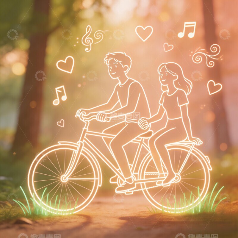 高清大图下载【趣麦麦图】浪漫骑行音乐主题插画