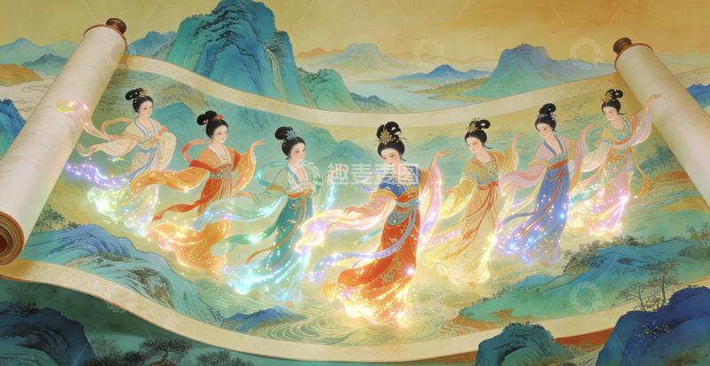 高清大图下载【趣麦麦图】古风仙女山水画卷装饰画