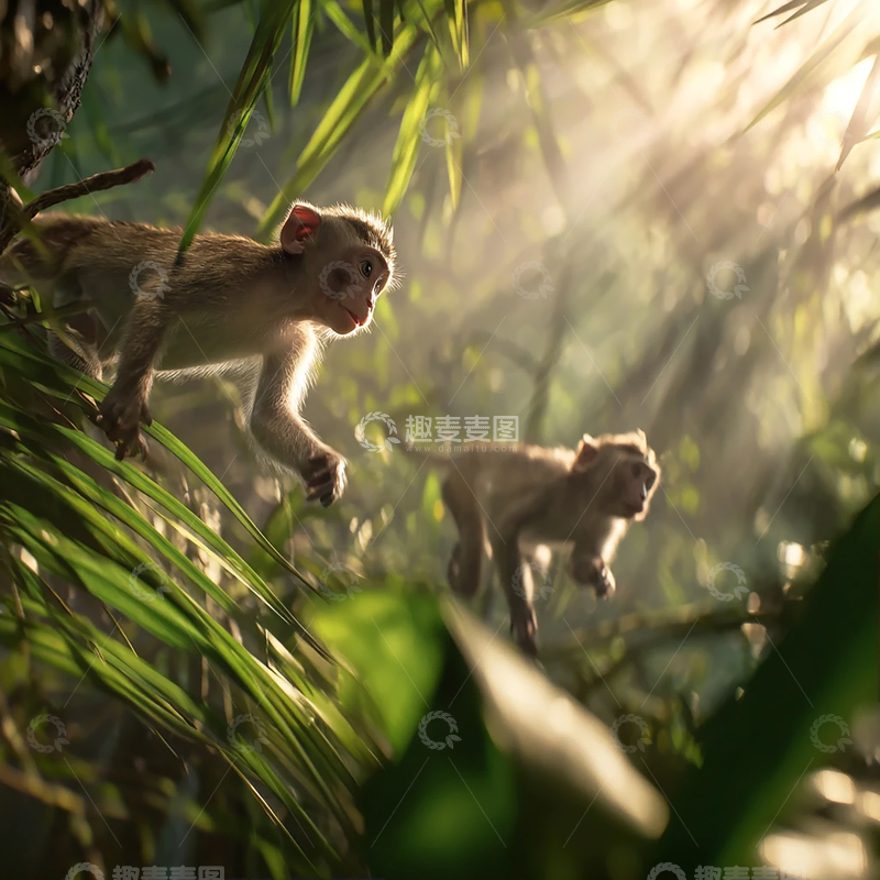 高清大图下载【趣麦麦图】丛林深处的灵动少年猴