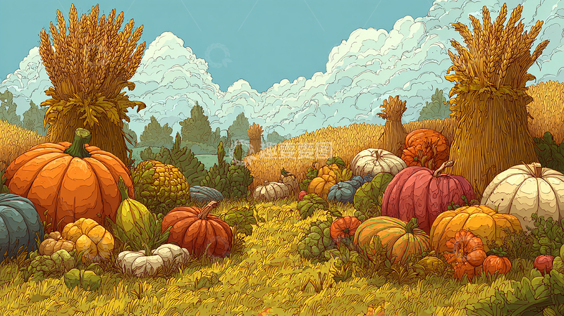 高清大图下载【趣麦麦图】丰盈南瓜与稻草堆