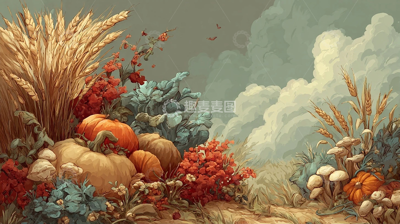 高清大图下载【趣麦麦图】丰收季节的南瓜花海