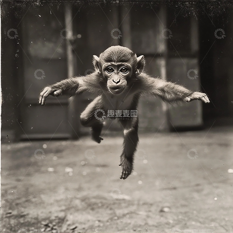 高清大图下载【趣麦麦图】灵动之影：猴子空中跃起瞬间