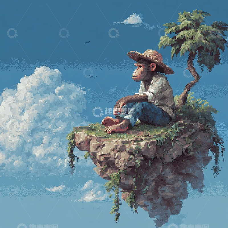 高清大图下载【趣麦麦图】天空漂浮的孤独少年